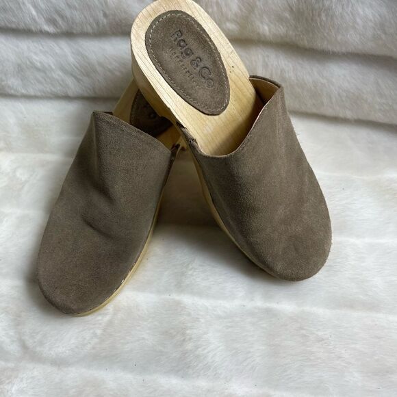 Rag & Co Darcie taupe suede clogs wooden block heels EUR 38 - Picture 10 of 11